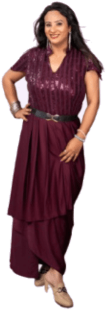 Model wearing a maroon sequin dhoti gown from KT's Fashion