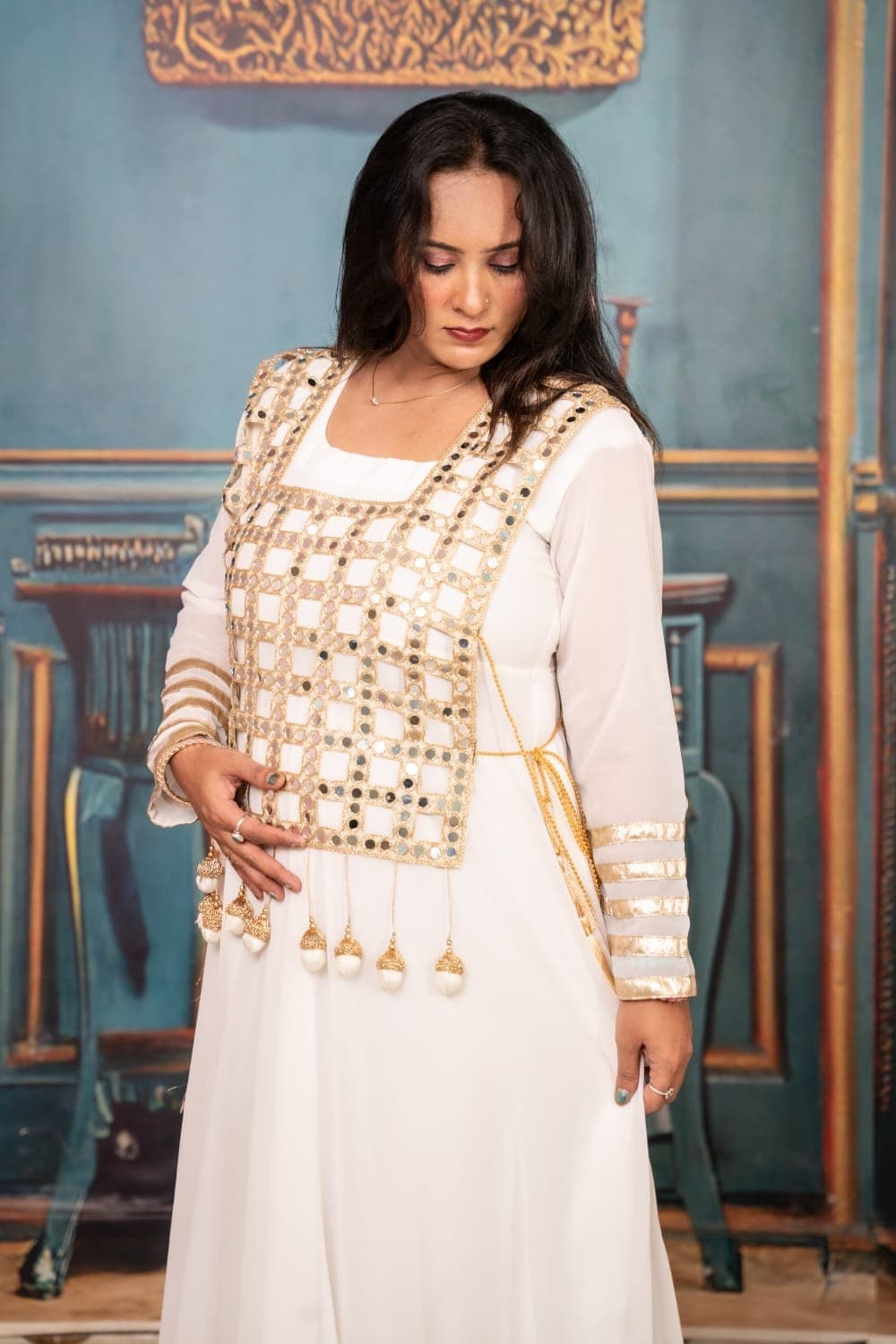 Ivory Mirror Anarkali Set