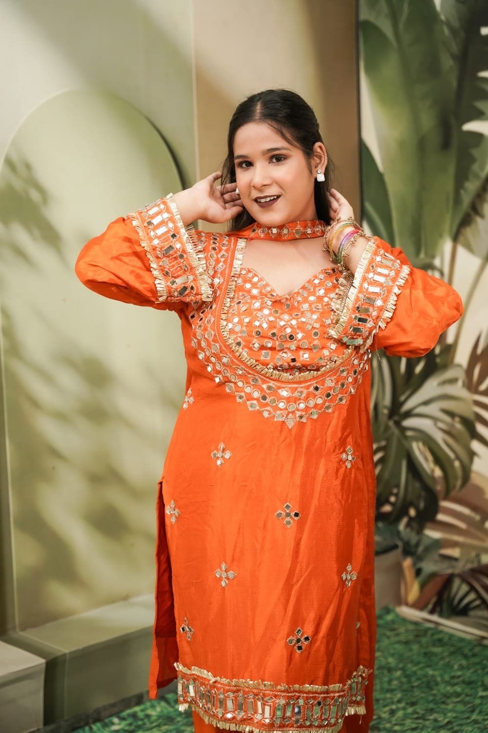 Saffron Mirror Sharara Set