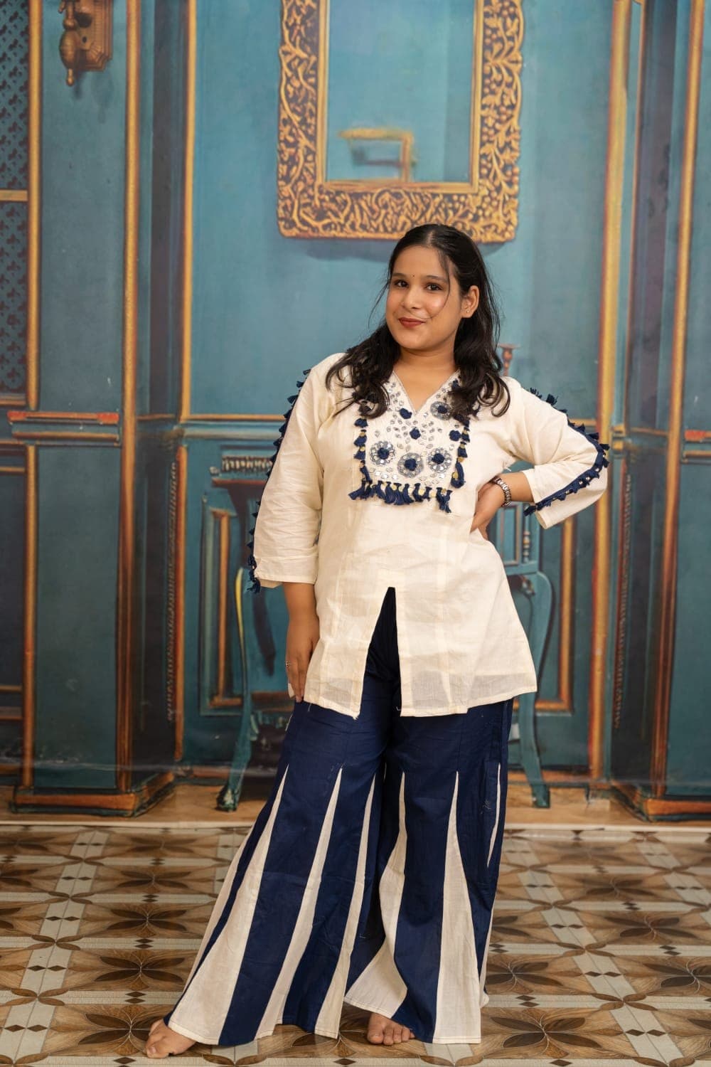 Ivory Bloom Kurti & Palazzo