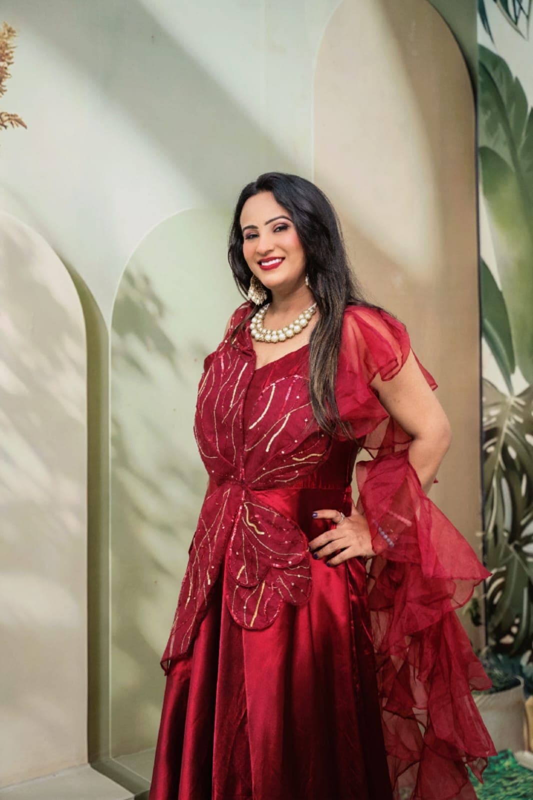 Ruby Cascade Ruffle Gown